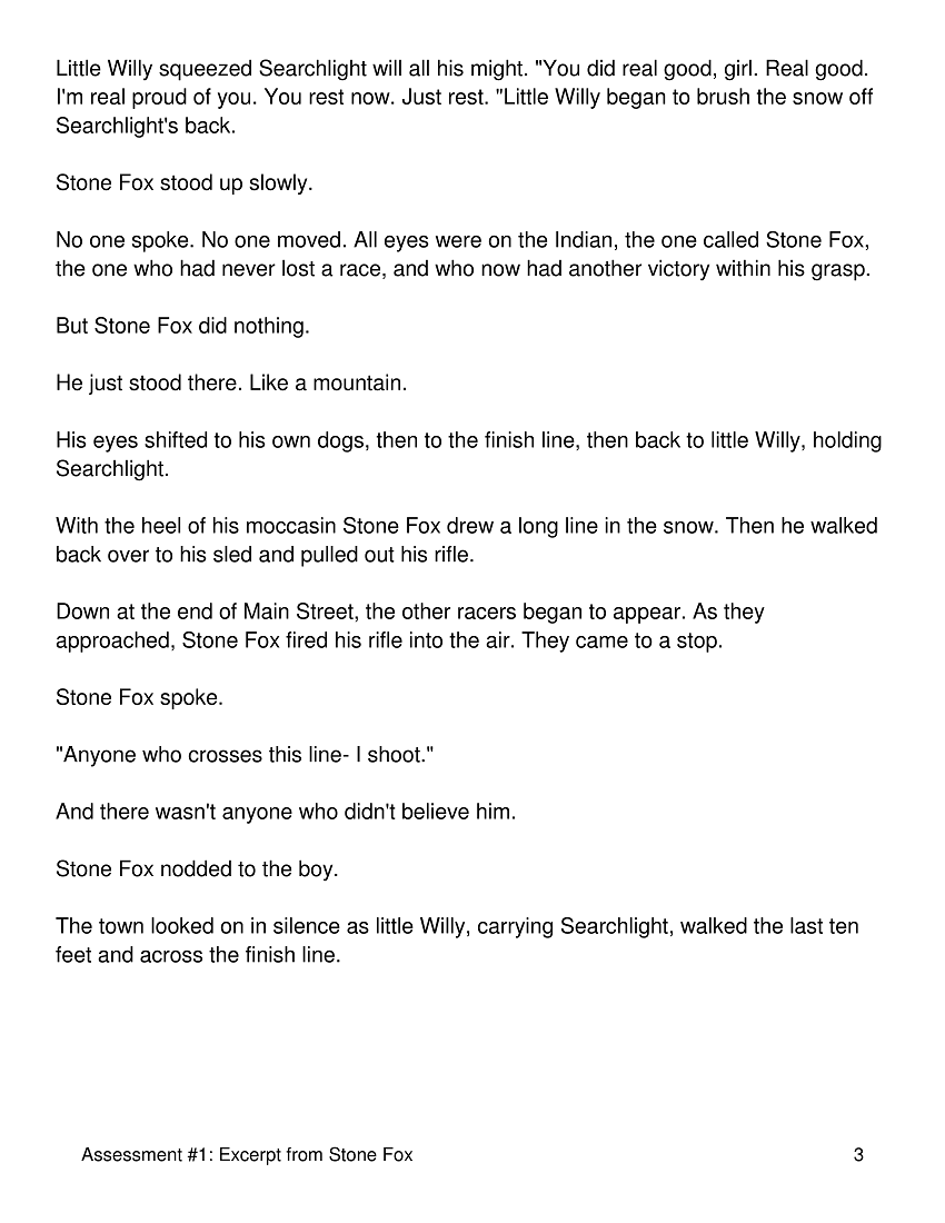 Worksheets Stone Fox Worksheets rl 3 characters and their actions reading literature 3rd favorite