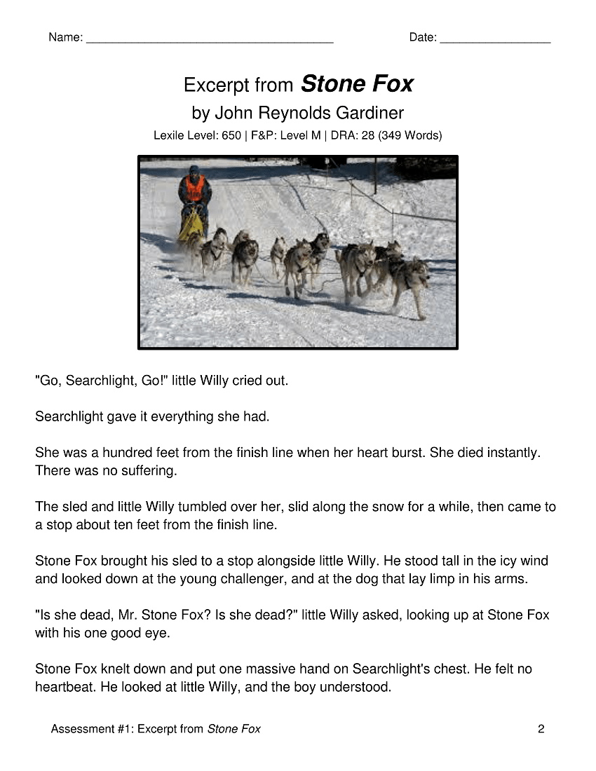 worksheet Stone Fox Worksheets rl 3 characters and their actions reading literature 3rd favorite